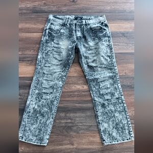 Distressed Black Acid Wash Men Jeans